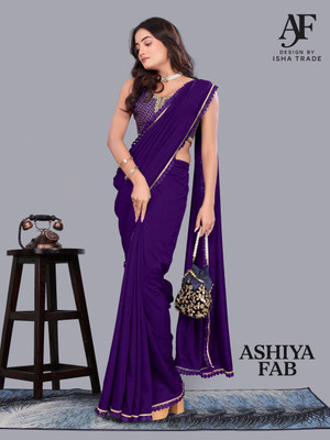 Ashiya Fab Solid/Plain, Embellished Daily Wear Cotton Blend Saree(Purple)