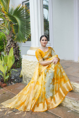 Aarunika SBT Printed Bollywood Organza Saree(Yellow)