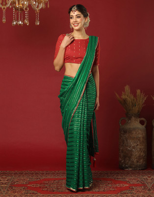 Samah Woven, Embellished Bollywood Georgette Saree(Green)