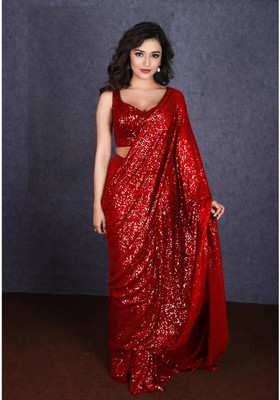 HouseOfCommon Embellished Bollywood Georgette Saree(Red)