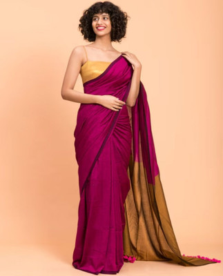 Amita Collections Solid/Plain Daily Wear Pure Cotton Saree(Pink, Brown)