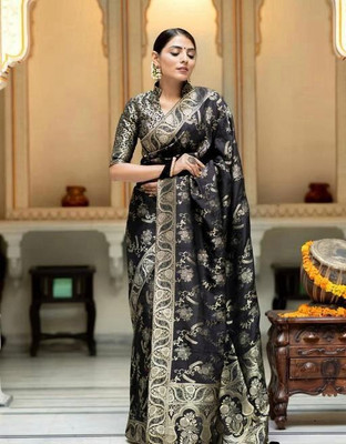 ROOP LAVANYA Woven Banarasi Jacquard, Art Silk Saree(Black)