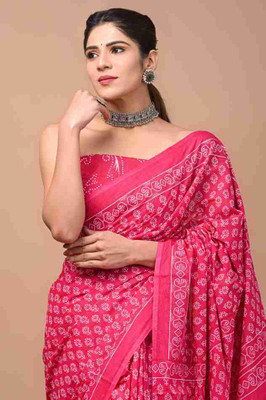 Tanishka Handicrafts Printed Daily Wear Cotton Blend Saree(Pink)