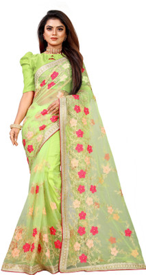 YASHVI Embroidered Bollywood Net Saree(Light Green)