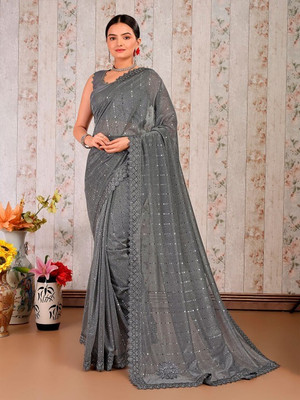 Vraggi Embellished Bollywood Lycra Blend Saree(Grey)