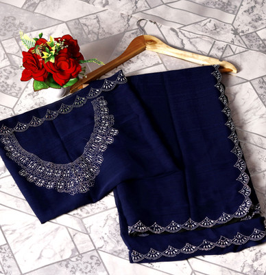 Dharam Creation Embroidered Bollywood Georgette Saree(Blue)