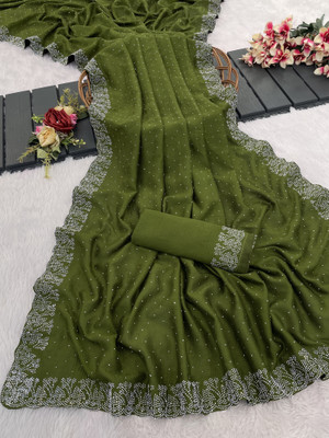 AAINA CREATION Embellished Bollywood Silk Blend Saree(Green, Light Green)
