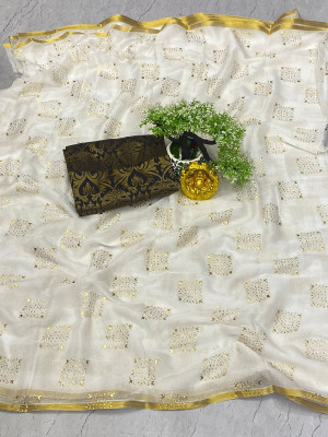 VINIT ENTERPRISE Embellished Daily Wear Chiffon Saree(White)