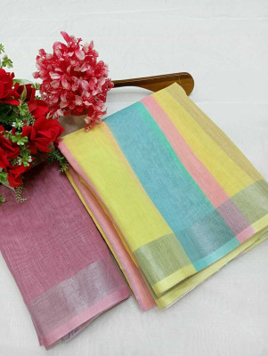 HouseOfCommon Printed Kanjivaram Linen, Cotton Linen Saree(Multicolor)