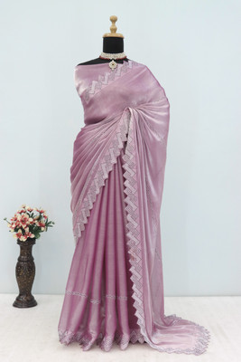 JENNI FEB Embellished Bollywood Jimmy choo Saree(Purple)