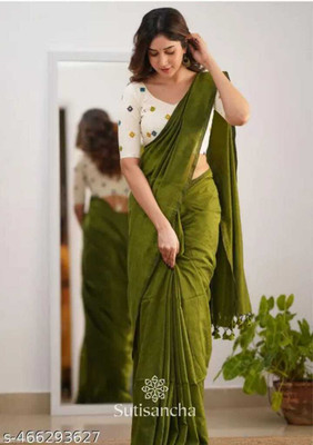 SUDIPTA Woven Handloom Cotton Silk Saree(Green)