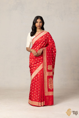 pavanputra fab Self Design Banarasi Jacquard Saree(Red)