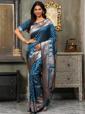 Divastri Woven Banarasi Cotton Silk Saree(Blue)