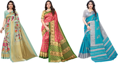 Nirvaan Printed Kanjivaram Art Silk Saree(Pack of 3, Multicolor)