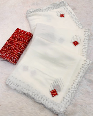 Ethina Fashion Embellished Bollywood Georgette Saree(White)