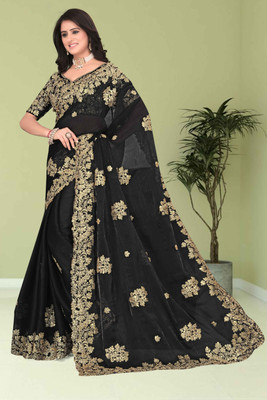 Brahmani Creation Embellished Bollywood Georgette Saree(Black)