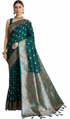 Tantvi Floral Print, Woven Banarasi Jacquard Saree(Multicolor)