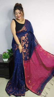 dassareeghar Self Design Tant Cotton Silk Saree(Beige)
