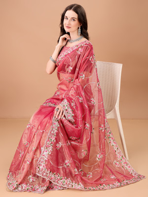 DEVKISONDESIGNER Embroidered Bollywood Net Saree(Pink)