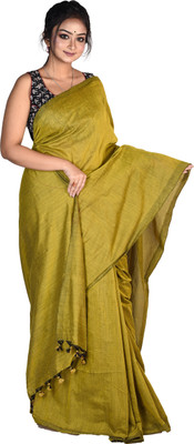 sareegarden Solid/Plain Handloom Pure Cotton Saree(Green)