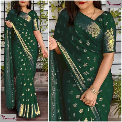 AVDOM Self Design Kanjivaram Jacquard Saree(Green)