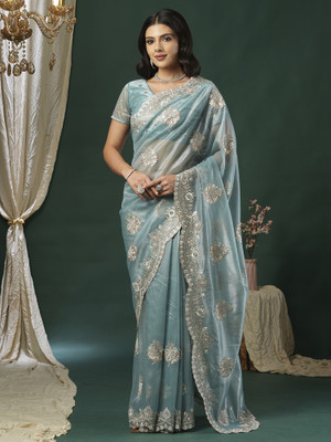 ANOUK Embellished Bollywood Net Saree(Blue)