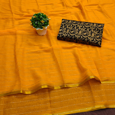 Parmila Fashion Striped Daily Wear Chiffon Saree(Gold)