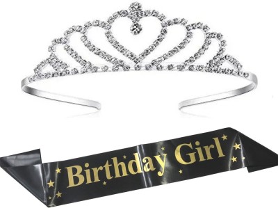 Curated Cart Heart Designed Crown With Birthday Girl Black Sash For Girls and Women's