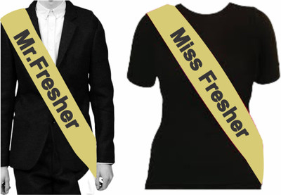 Naveen Mr. and Miss Fresher Gold Sash, Party Celebration Accessories, Set of 2