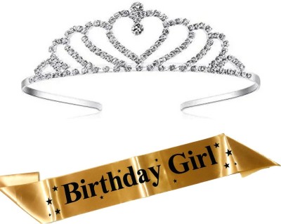 Curated Cart Heart Designed Crown With Birthday Girl Gold Sash For Girls and Women's