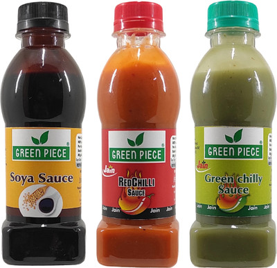 GREEN PIECE Jain Combo Without Onion/garlic/Potato Soya,green Chilli ,Red Chilli(Pack of 3) Sauces & Ketchup(2 x 300 g)