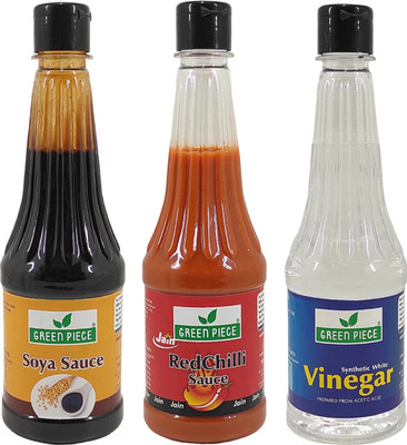 GREEN PIECE Jain Sauce WIth No Onion/Garlic Soya sauce,Red Chilli Sauce,Vinegar (Pack of 3) Sauce(3 x 500 ml)
