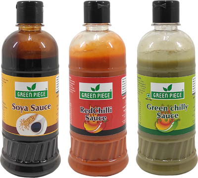GREEN PIECE Soya Sauce, Red Chilli Sauce, Green Chilli Sauce (500ml x 3) (Pack of 3). Sauce(3 x 500 ml)