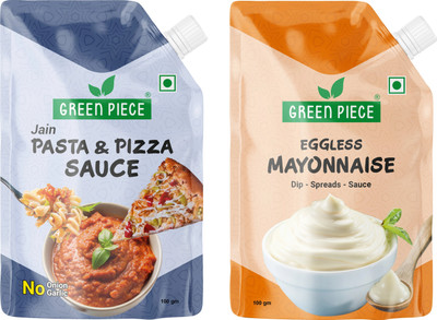 GREEN PIECE Jain Combo Pizza Pasta Sauce and Eggless Mayonnaise.(200gm x 2(Pack of 2) Sauce & Dip(2 x 100 g)
