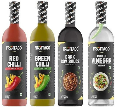 fruitaco Red Chilly 280g, Green Chilly 280g, Soy Sauce 300g, Chilli Vinegar 250ml | Sauce(4 x 70 g)