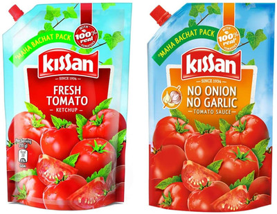 Kissan FRESH TOMATO KETCHUP & NO ONION NO GARLIC MADE FROM REAL TOMATOES Sauces & Ketchup(2 x 414.5 g)
