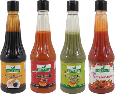 GREEN PIECE Jain Sauce WIth No Onion/Garlic Soya,Green Chilli,Red Chilli, Tomato(Pack of 4) Sauce(4 x 500 ml)