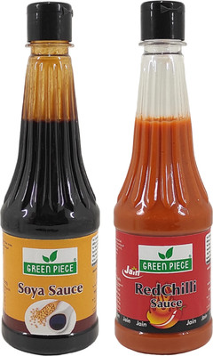 GREEN PIECE Jain Sauce WIth No Onion/Garlic Soya sauce & Red Chilli Sauce(Pack of 2) Sauce(2 x 500 ml)