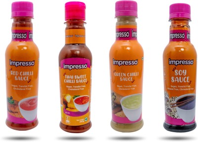 IMPRESSO Combo of 4 Sauces(Thai Sweet Chilli Sauce 250g, Green Chilli Sauce 225g, Red Chilli Sauce 225g, Soya Sauce - 200ml) Sauces(4 x 225 g)