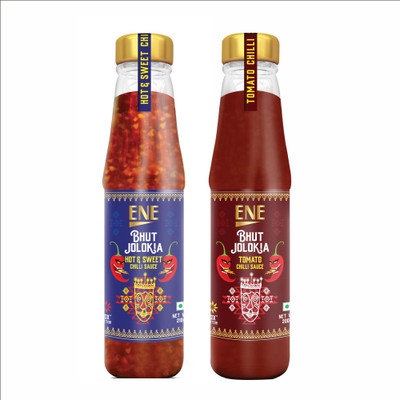 Ene Bhutjolokia Chilli Sauce (Pack of 2) includes Hot & Sweet 210g and Tomato 200g Sauces(2 x 200 ml)