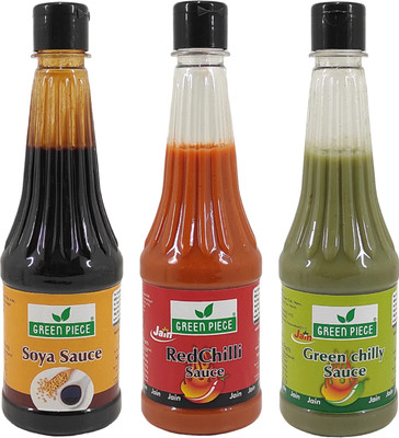 GREEN PIECE Jain Sauce WIth No Onion/Garlic Soya sauce,Green Chilli,Red Chilli.(Pack of 3) Sauce(3 x 500 ml)