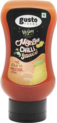 Gusto Foods Vegan Mango Chilli Sauce | Sweet and Sour Mango Sauce | Aam Chutney | Khatta Meetha Pickled Mango Dip Sauce(350 g)