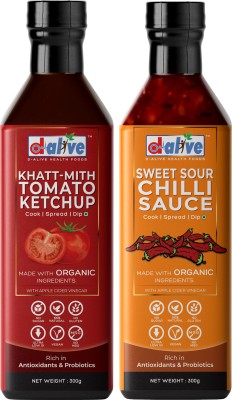 D-Alive Tomato Ketchup Sauce - 280g + Sweet Sour Chilli Sauce - 280g (Organic, Low Carb, Vegan, Diabetes and Keto Friendly) - Dipping and Cooking Sauces & Ketchup(2 x 280 ml)