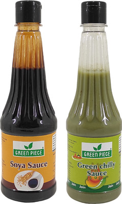GREEN PIECE Jain Sauce WIth No Onion/Garlic Soya sauce & Green Chilli Sauce(Pack of 2) Sauce(2 x 500 ml)