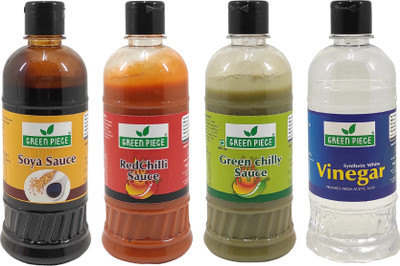 GREEN PIECE Soya Sauce,red Chilli Sauce, Green Chilli Sauce and vinegar.(500ml Pack of 4) Sauces & Ketchup(4 x 500 ml)