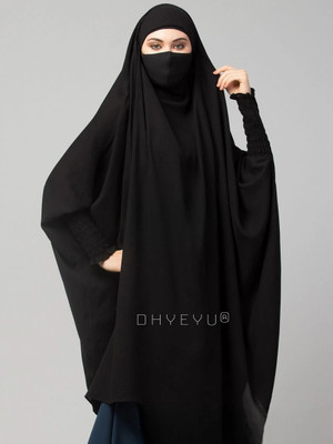 Dhyeyu Chiffon, Georgette Solid Burqa With Hijab(Black)