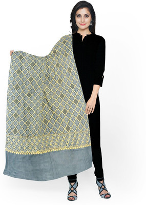 KHEVANHAAR Poly Wool, Wool Embroidered Women Shawl(Multicolor)