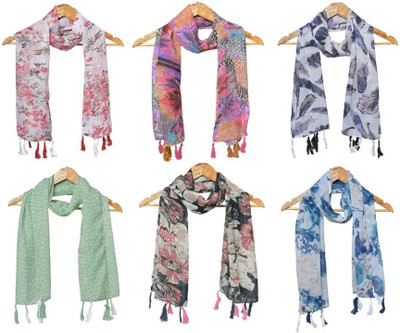 RIDDLE NEEDLE Floral Print Chiffon Women Scarf, Stole