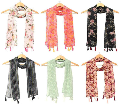RiddleNeedle Floral Print Chiffon Women Scarf, Stole, Fancy Scarf