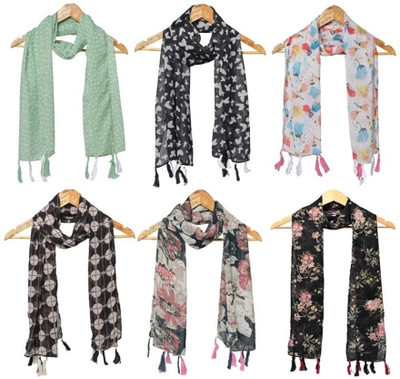 RIDDLE NEEDLE Floral Print Chiffon Women Scarf, Fancy Scarf, Stole